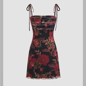 Cider SQUARE NECK FLORAL RUCHED MINI DRESS L RP-12
